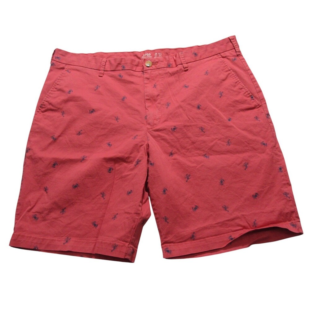 Izod Chino Shorts Mens 38 Red Preppy‎ Allover Lobster Stretch Cotton Pocket